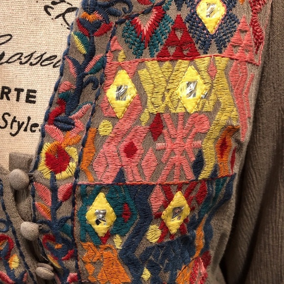 Umgee USA Small Olive Green Peplum Blouse  Embroidered, buttons, Dolman Sleeves - Picture 5 of 7